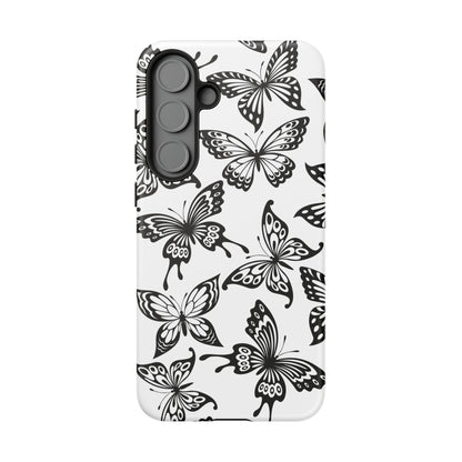 Monochrome Butterfly Pattern Samsung Galaxy  Case – Dual-Layer Protection with Matte Finish