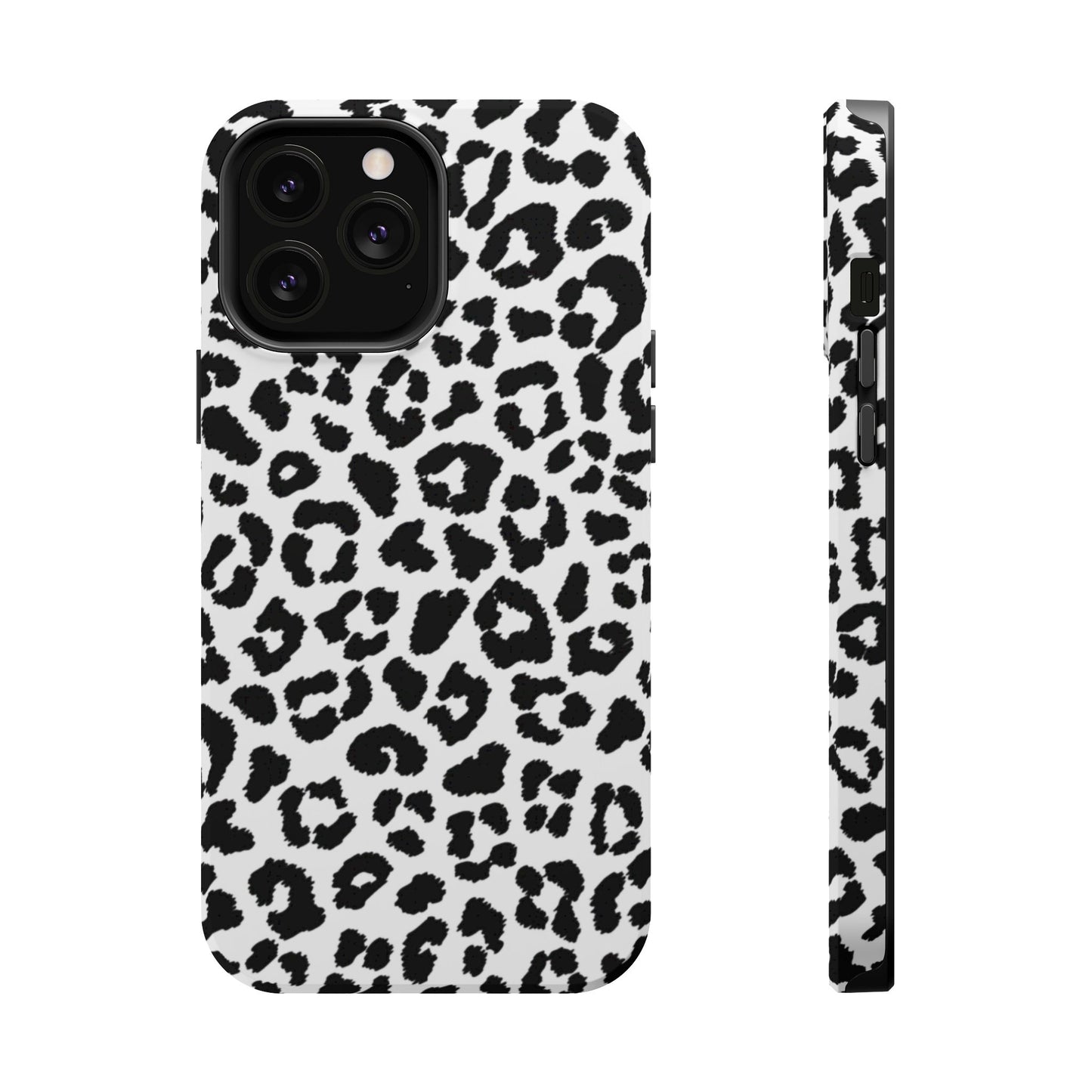 Monochrome Leopard Print Tough MagSafe iPhone Case – Classic Black and White Design with Dual-Layer Protection