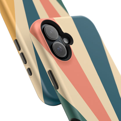 Retro Sunbeam MagSafe iPhone Case – 70s-Inspired Radiating Stripes in Coral, Teal, and Mustard