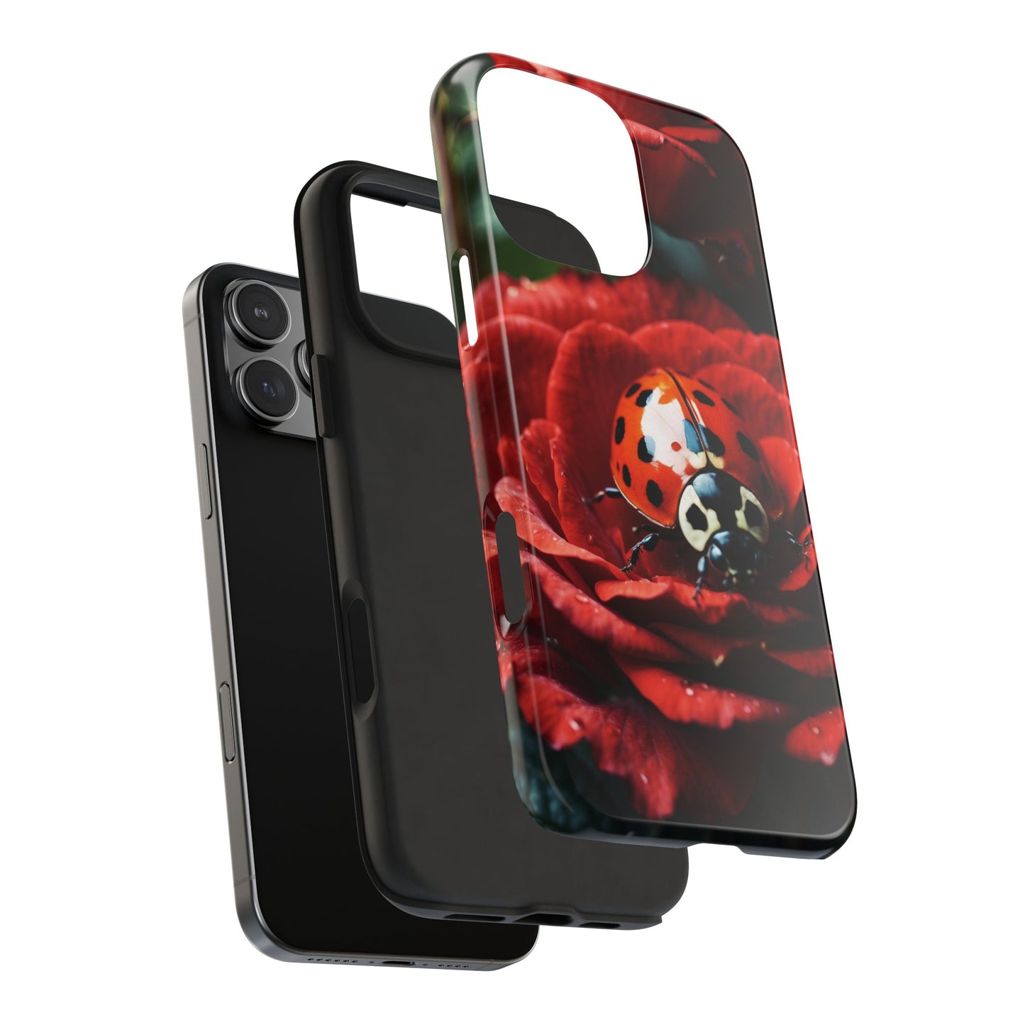 Elegant Rose & Ladybug Charm - iPhone Series Case