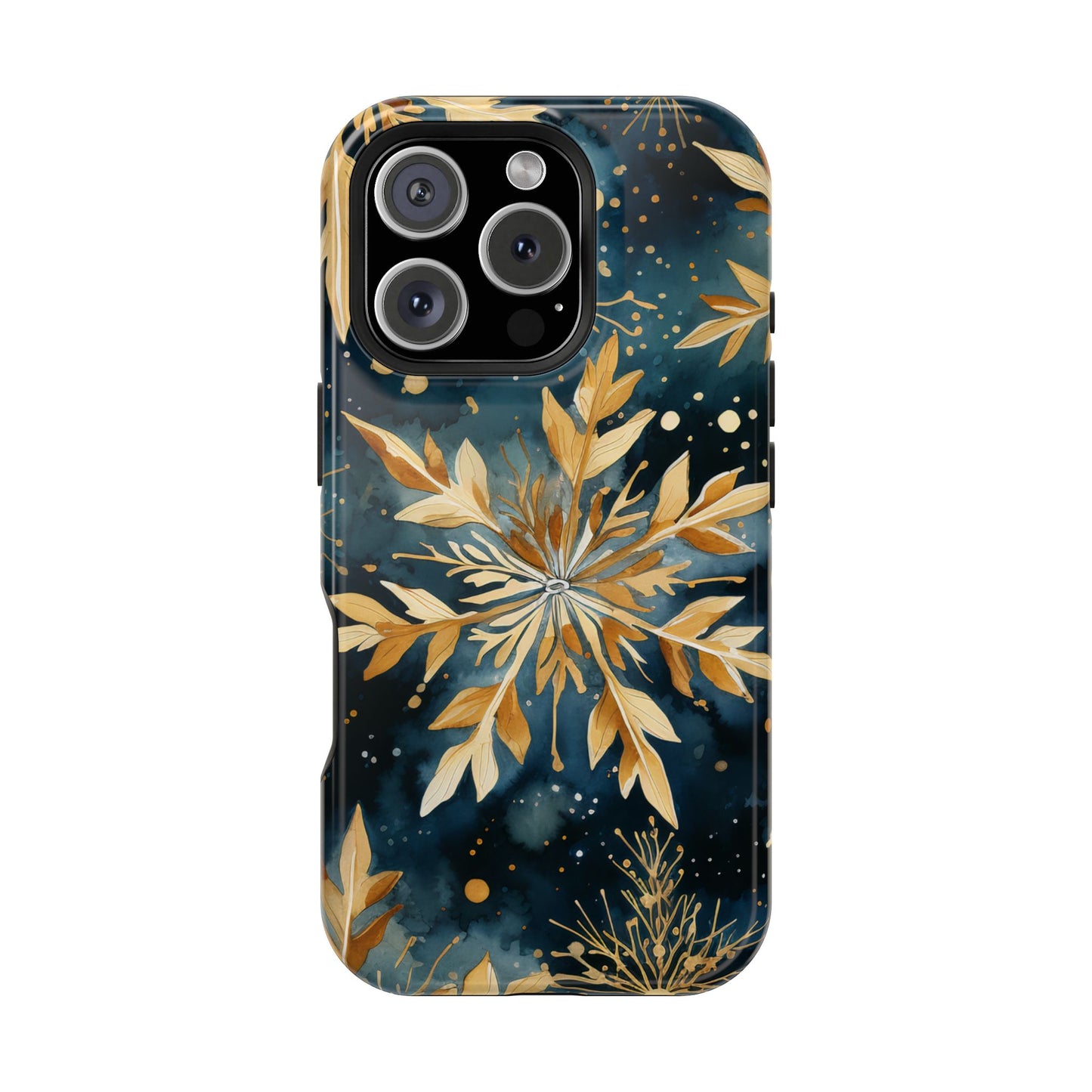 Gold Floral Snowflakes on Midnight Blue - MagSafe iPhone Series Case