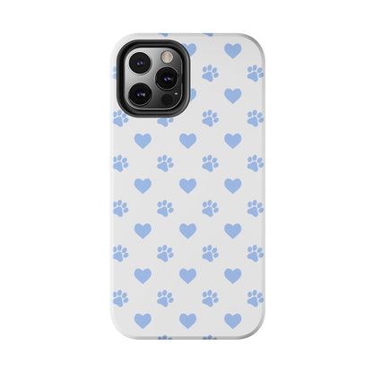 iPhone Case - Blue Paw Print & Heart Design