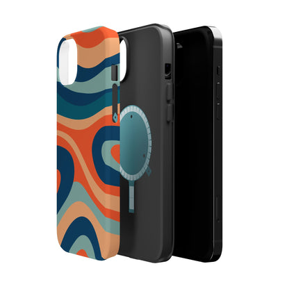 Retro Vibe Wavy Stripes MagSafe iPhone Case – 70s-Inspired in Teal, Orange, and Rust