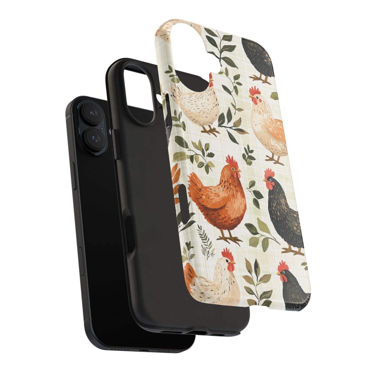 iPhone Case: Vintage Chicken Farmhouse Case – Rustic Leaves Design