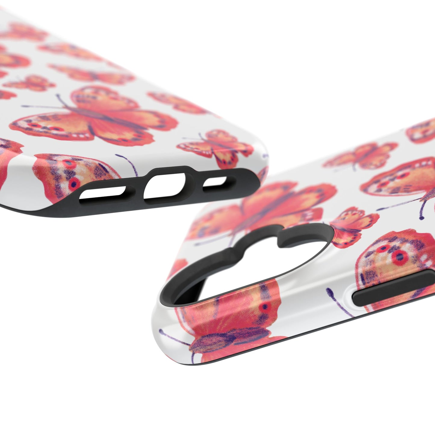 Coral Butterfly MagSafe iPhone Case – Slim, Protective Design with Bold Watercolor Print