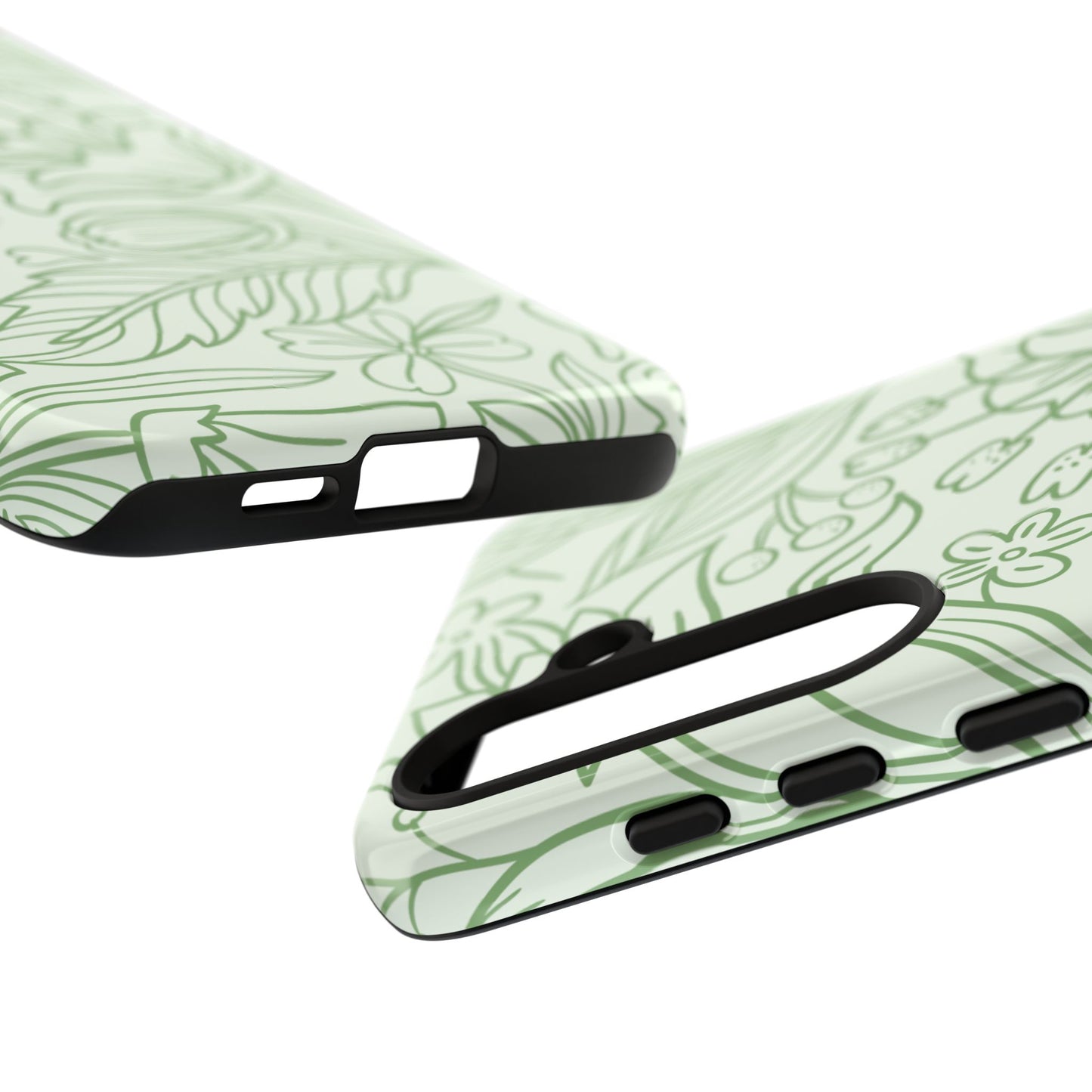 Sage Green Floral Line Art Tough Samsung Galaxy Case – Minimalist Botanical Design with Dual-Layer Protection