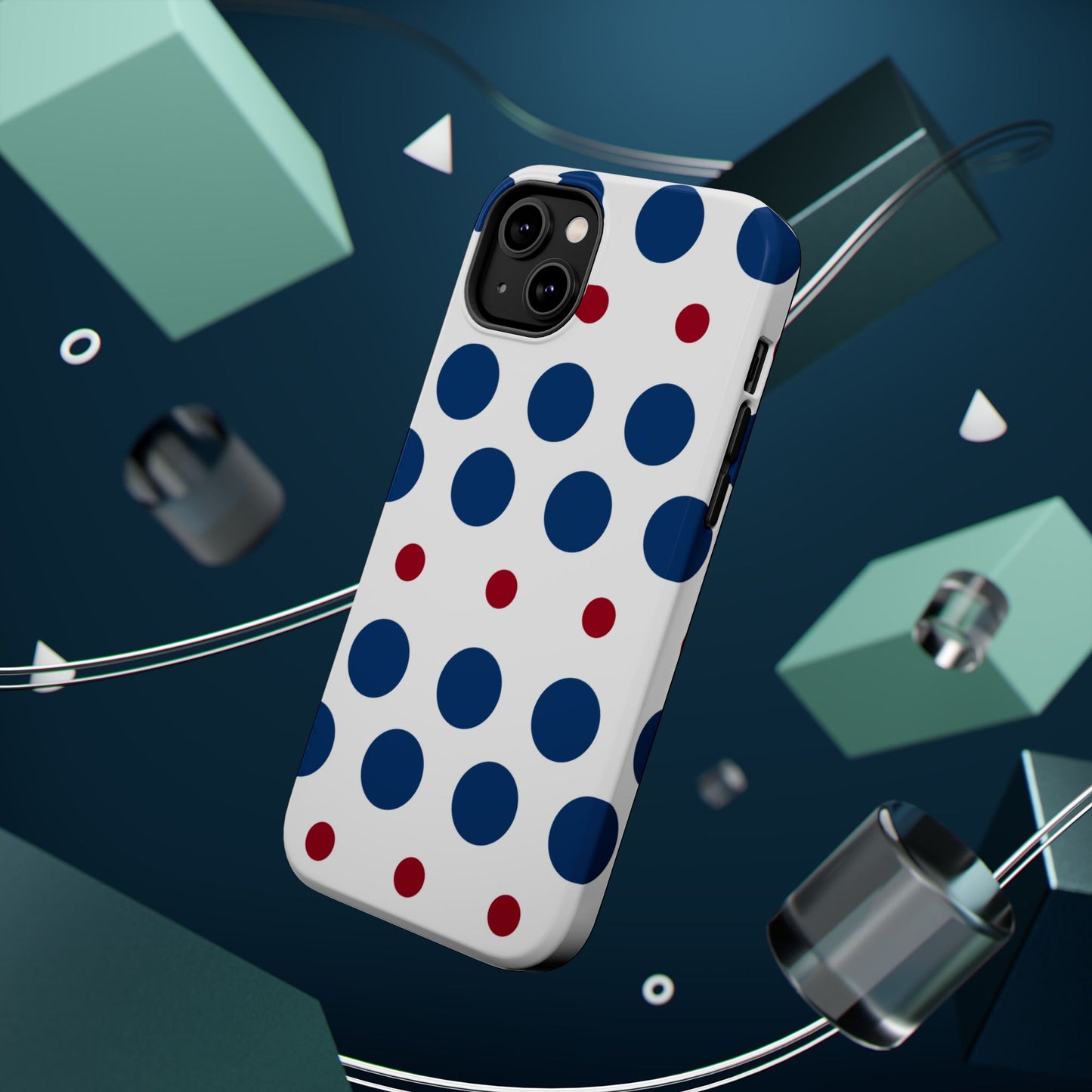 Bold Navy & Red Polka Dot Pattern – MagSafe iPhone Case