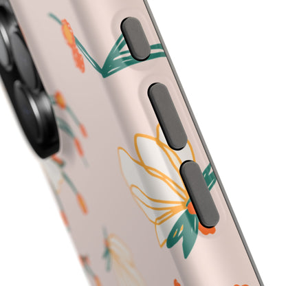 Elegant Magnolia Blossom Tough MagSafe iPhone Case – Soft Blush Background, Shock-Resistant Design