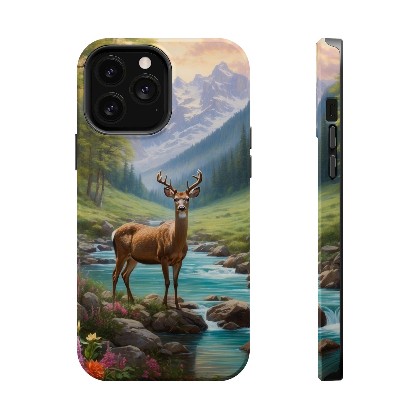 Alpine Serenity – Stag in Mountain Bliss MagSafe iPhone Cases