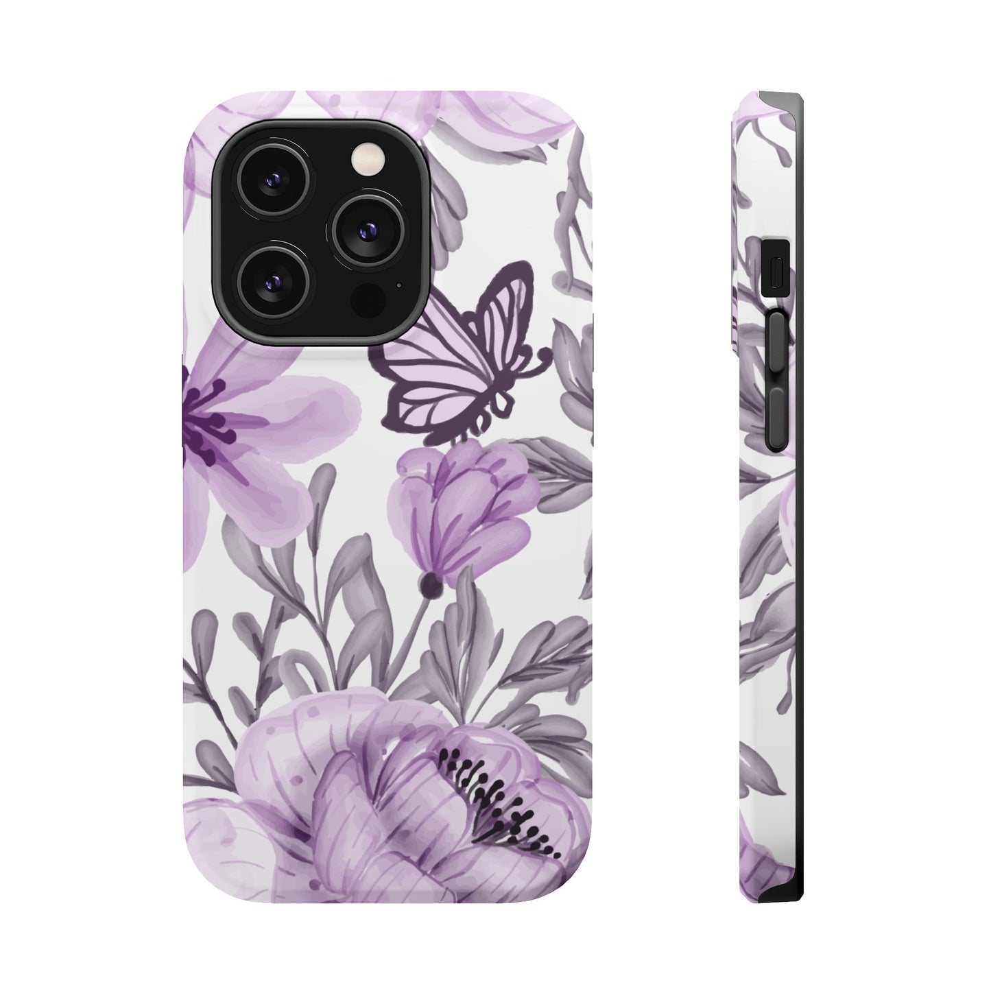 Lavender Bloom Butterfly MagSafe iPhone Case – Delicate Floral Design with Watercolor Details