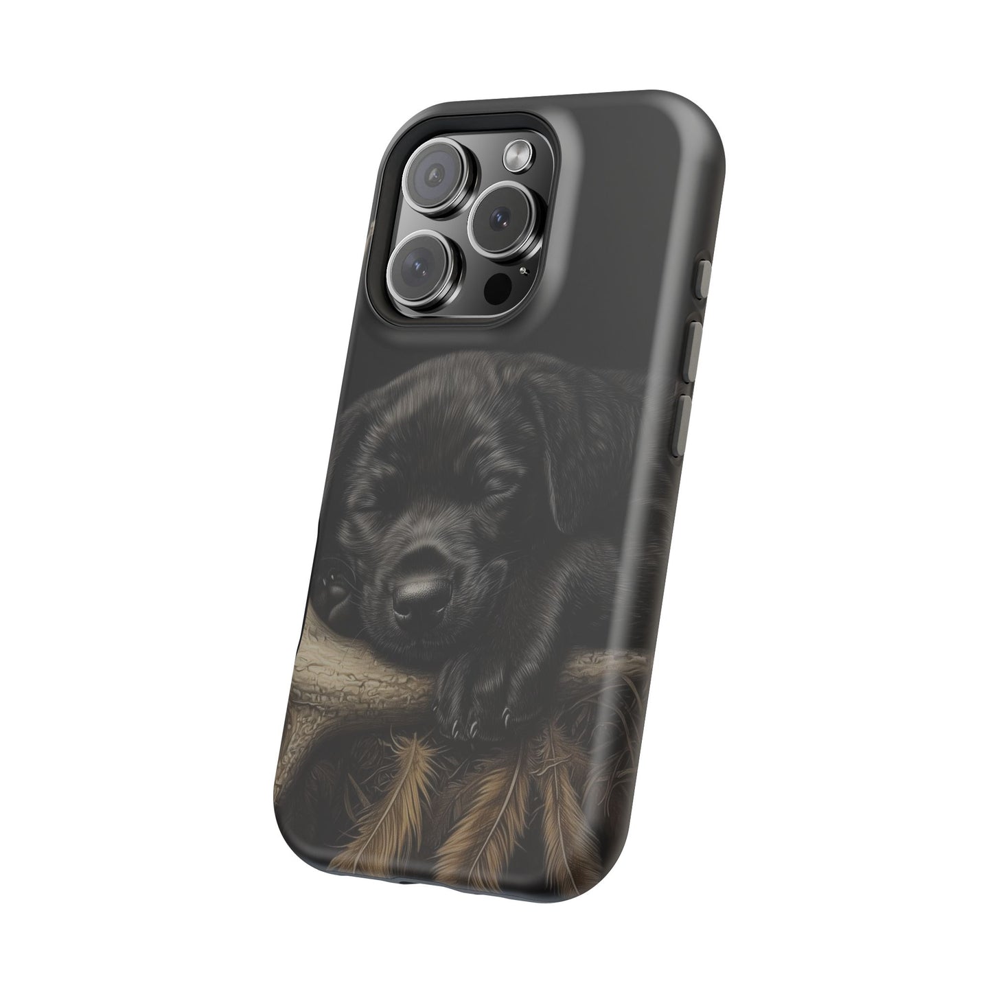 Adorable Black Labrador Puppy on Feathers MagSafe iPhone Case