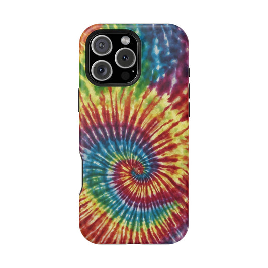 Vibrant Spiral Tie-Dye MagSafe Case – Retro Rainbow Design