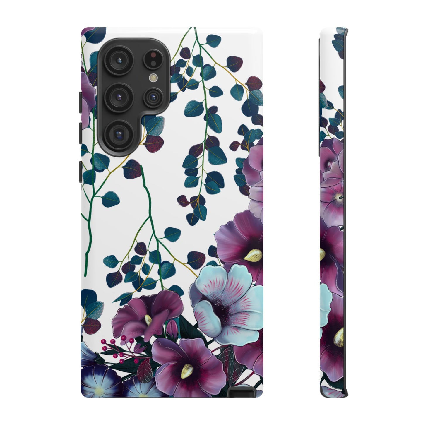 Moody Purple & Teal Floral Samsung Galaxy Series Case – Elegant Botanical Design