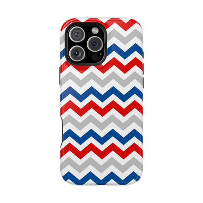 Patriotic Red, White & Blue Chevron – MagSafe Compatible iPhone Case