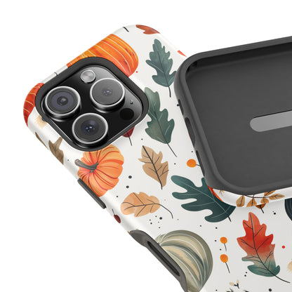 Autumn Harvest MagSafe iPhone Case - Pumpkin and Fall Leaf Design