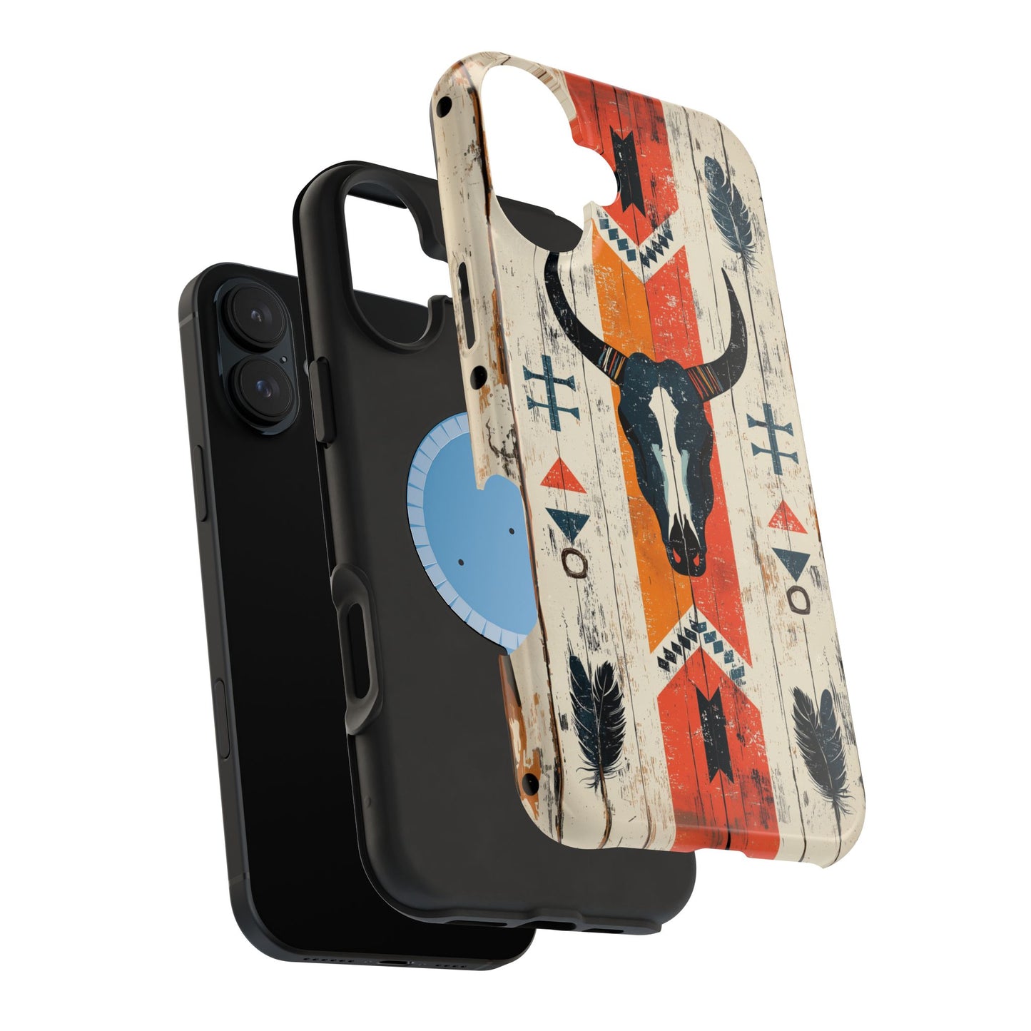 Rustic Western Bull Skull Tough MagSafe iPhone Case – Distressed Wood Design, Dual-Layer Protection