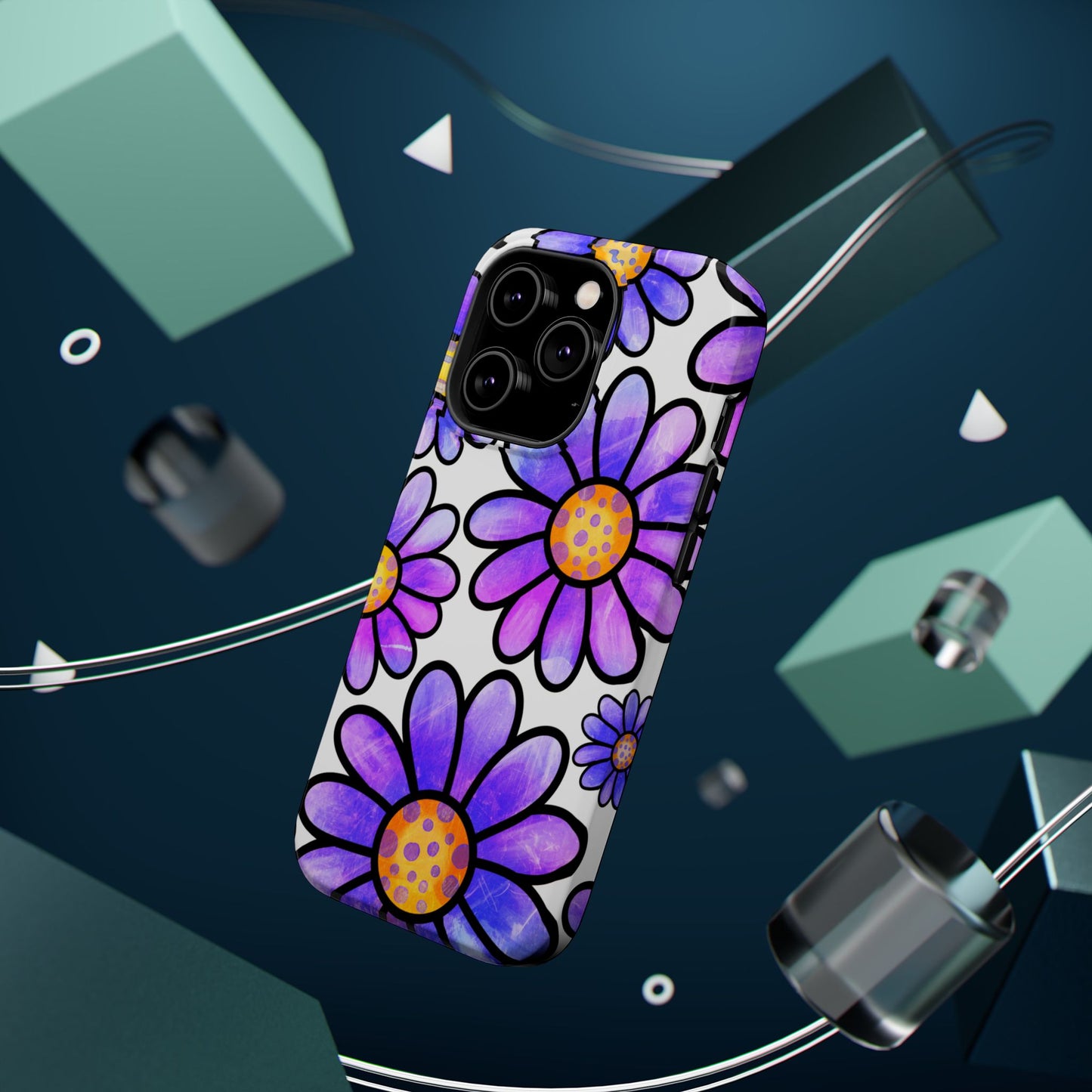 Purple Daisy Delight MagSafe iPhone Case – Slim Profile, Glossy Finish