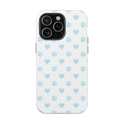 Light Blue Paw Prints & Hearts – MagSafe iPhone Case for Pet Lovers