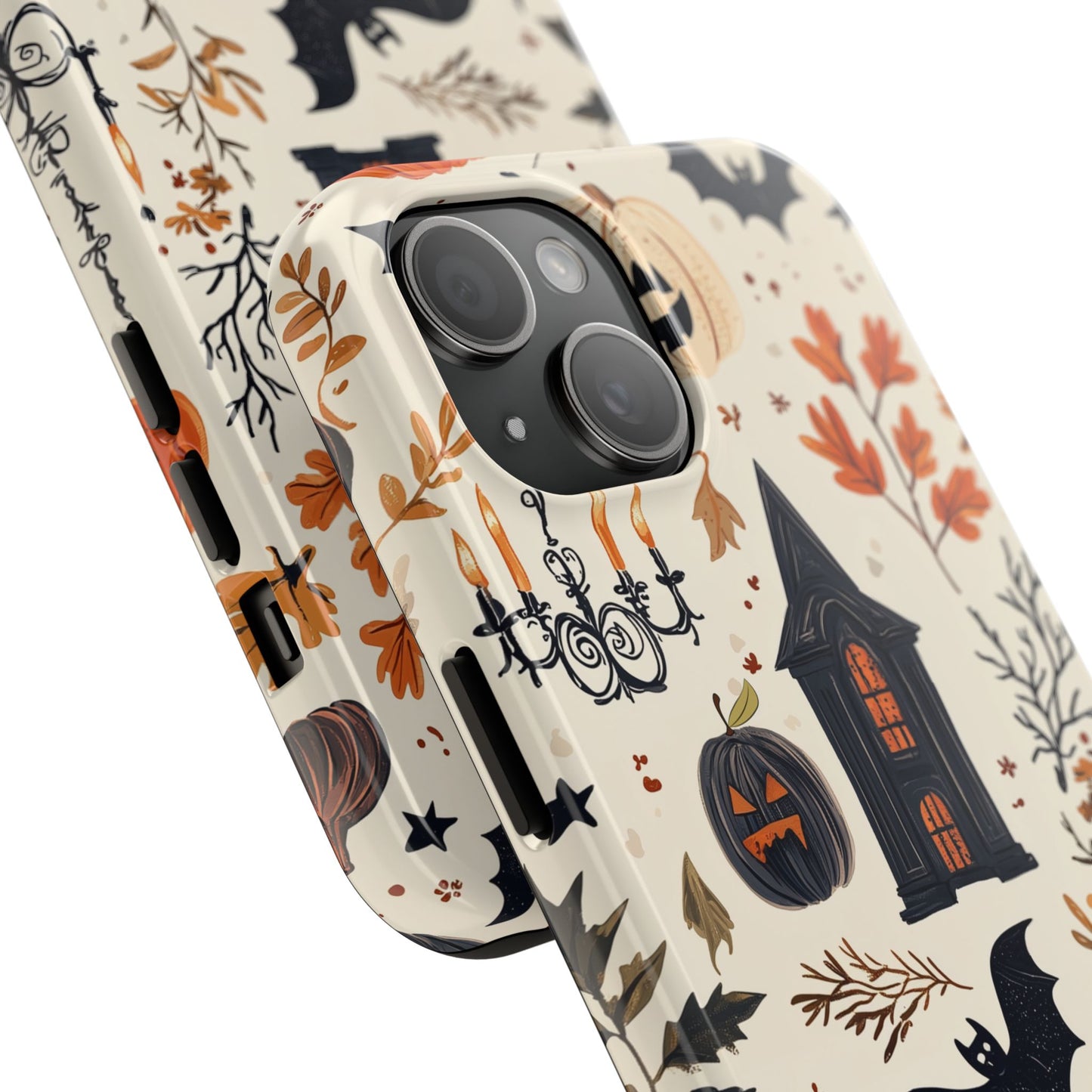 Haunted Halloween iPhone Case – Haunted House, Bats, and Pumpkins Design