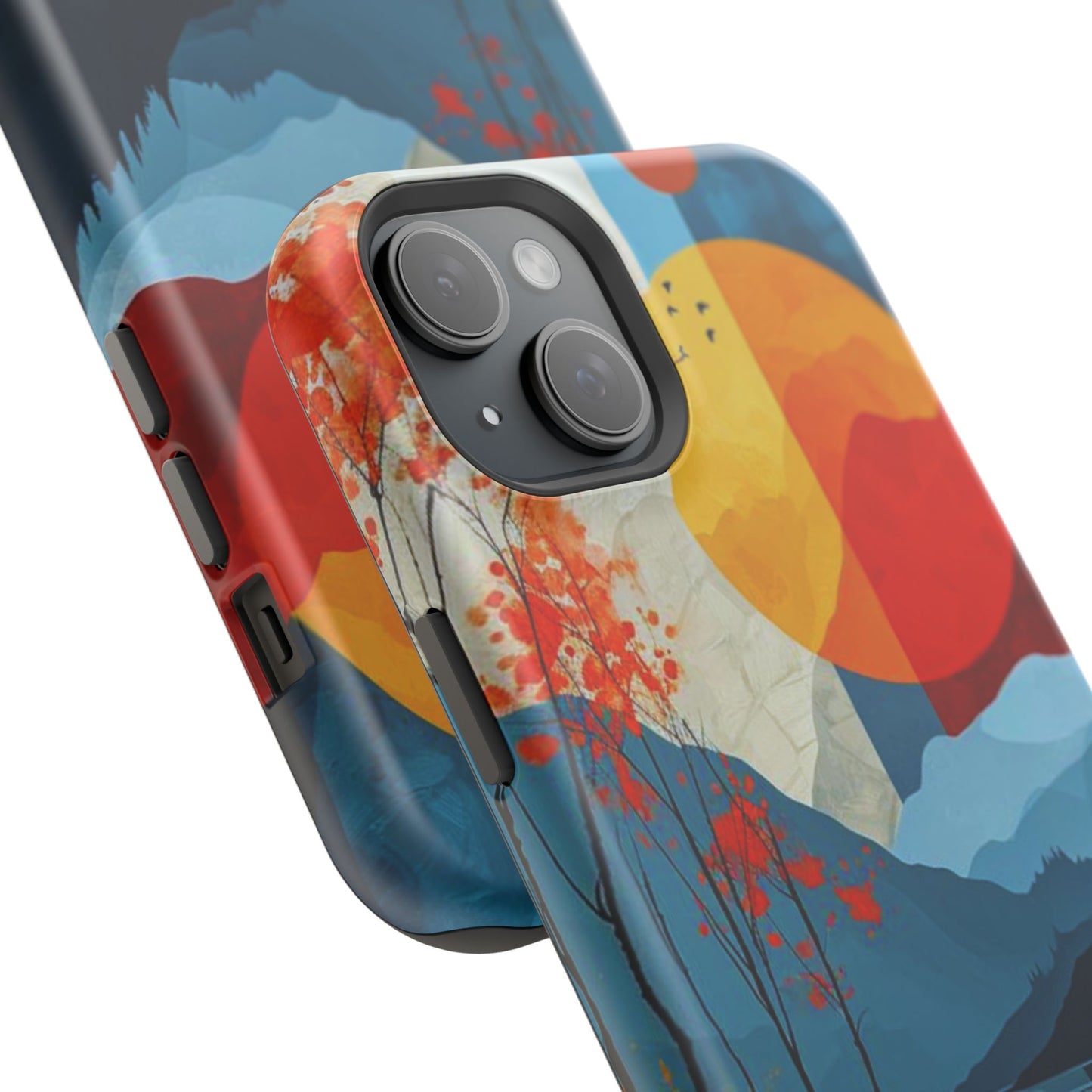 Abstract Autumn Landscape MagSafe iPhone Case – Bold Colorful Sunset Design, Dual-Layer Protection