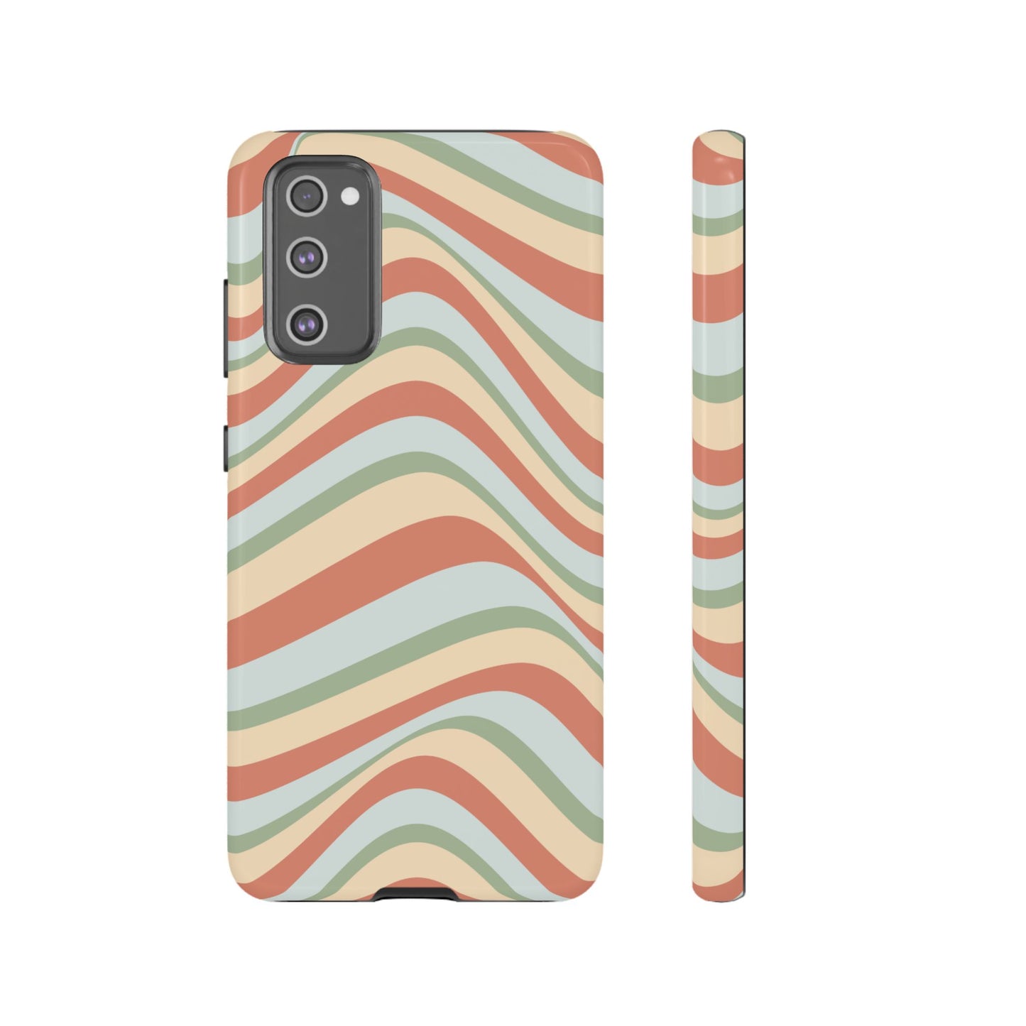 Vintage Earthy Waves Samsung Galaxy Case – Retro 70s-Inspired in Warm Green, Cream, and Rust