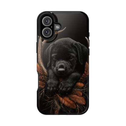 Charming Black Labrador Puppy on Feathers MagSafe iPhone Case