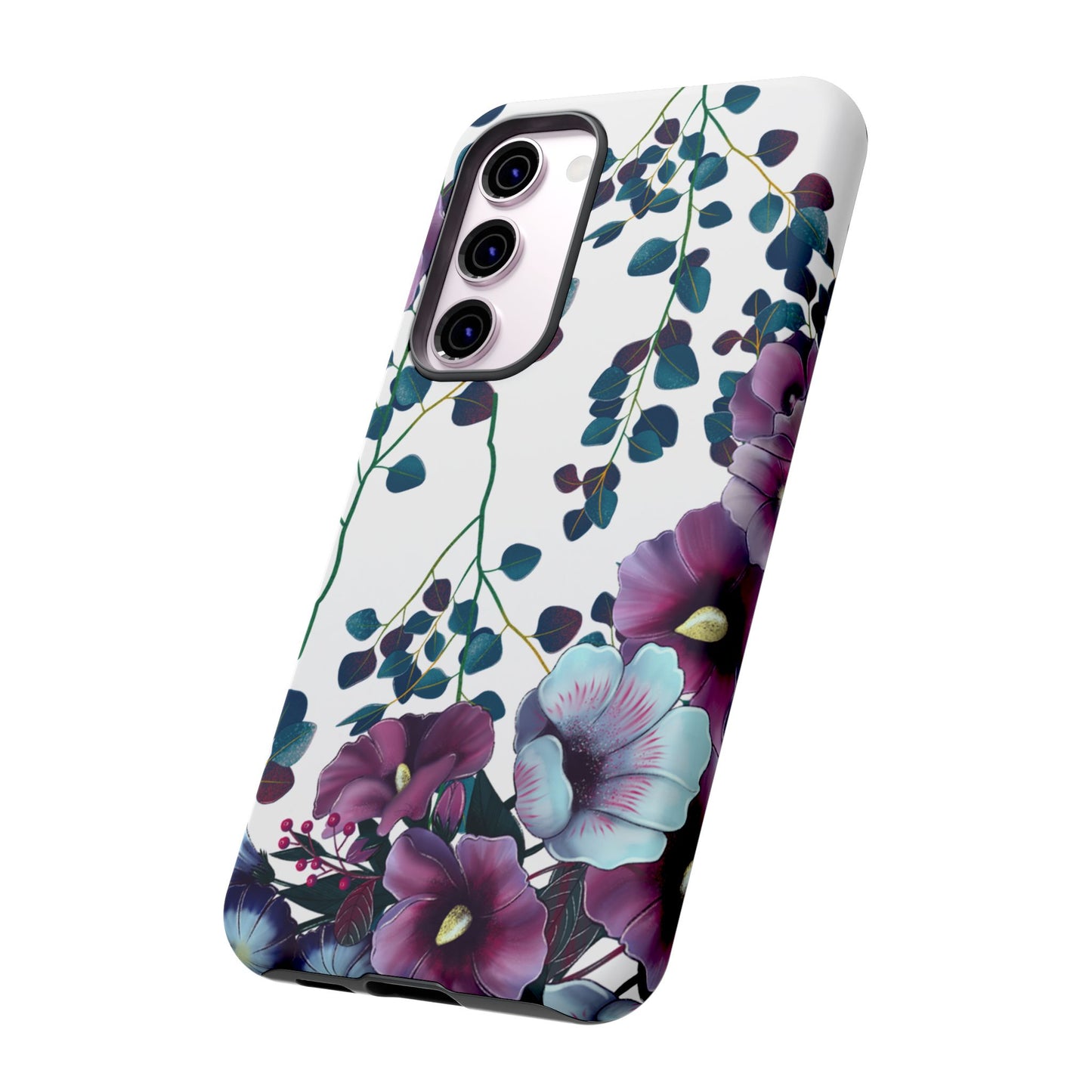 Moody Purple & Teal Floral Samsung Galaxy Series Case – Elegant Botanical Design