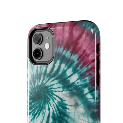 Pink and Teal Tie-Dye iPhone Case – Retro Spiral Design