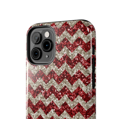 Sparkling Red & White Chevron – Glitter Illusion iPhone Case