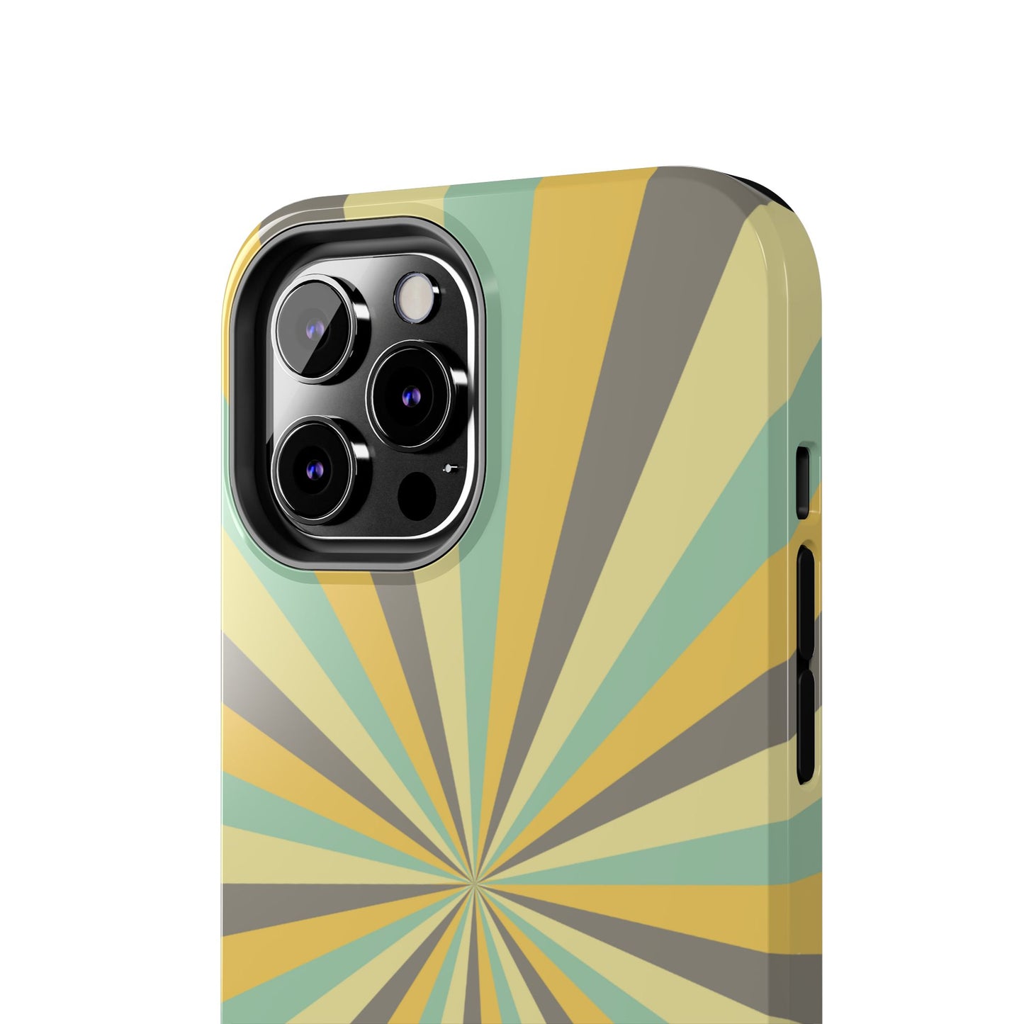 Vintage Sunburst Rays iPhone Case – Bold 70s-Inspired Burst in Yellow, Mint, and Gray