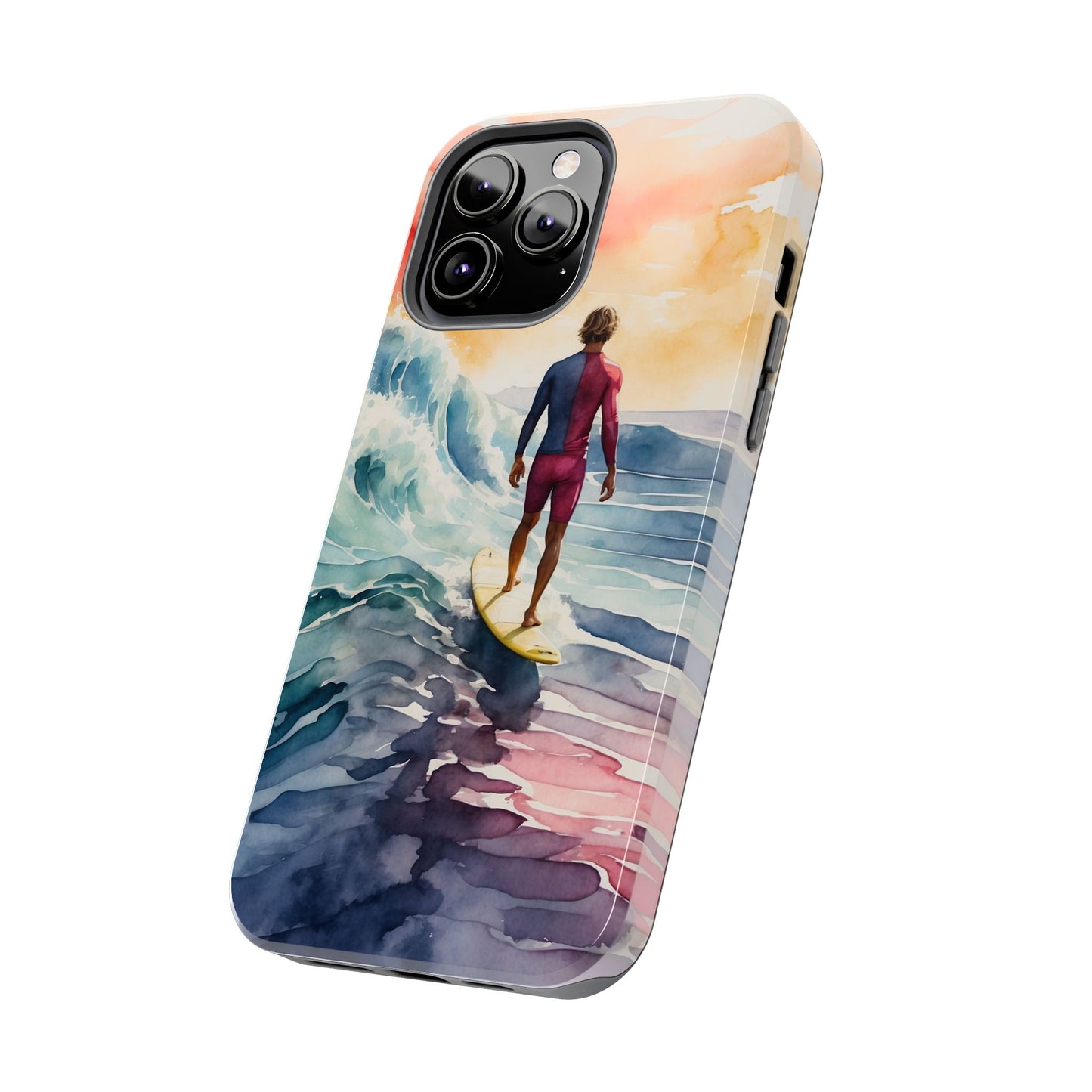 Surfer’s Sunset Wave iPhone Case – Vibrant Watercolor Design