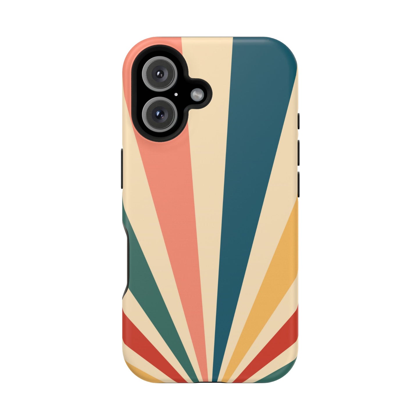 Retro Sunbeam MagSafe iPhone Case – 70s-Inspired Radiating Stripes in Coral, Teal, and Mustard