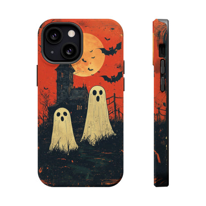 Haunted House & Ghosts MagSafe iPhone Case – Spooky Halloween Full Moon Design