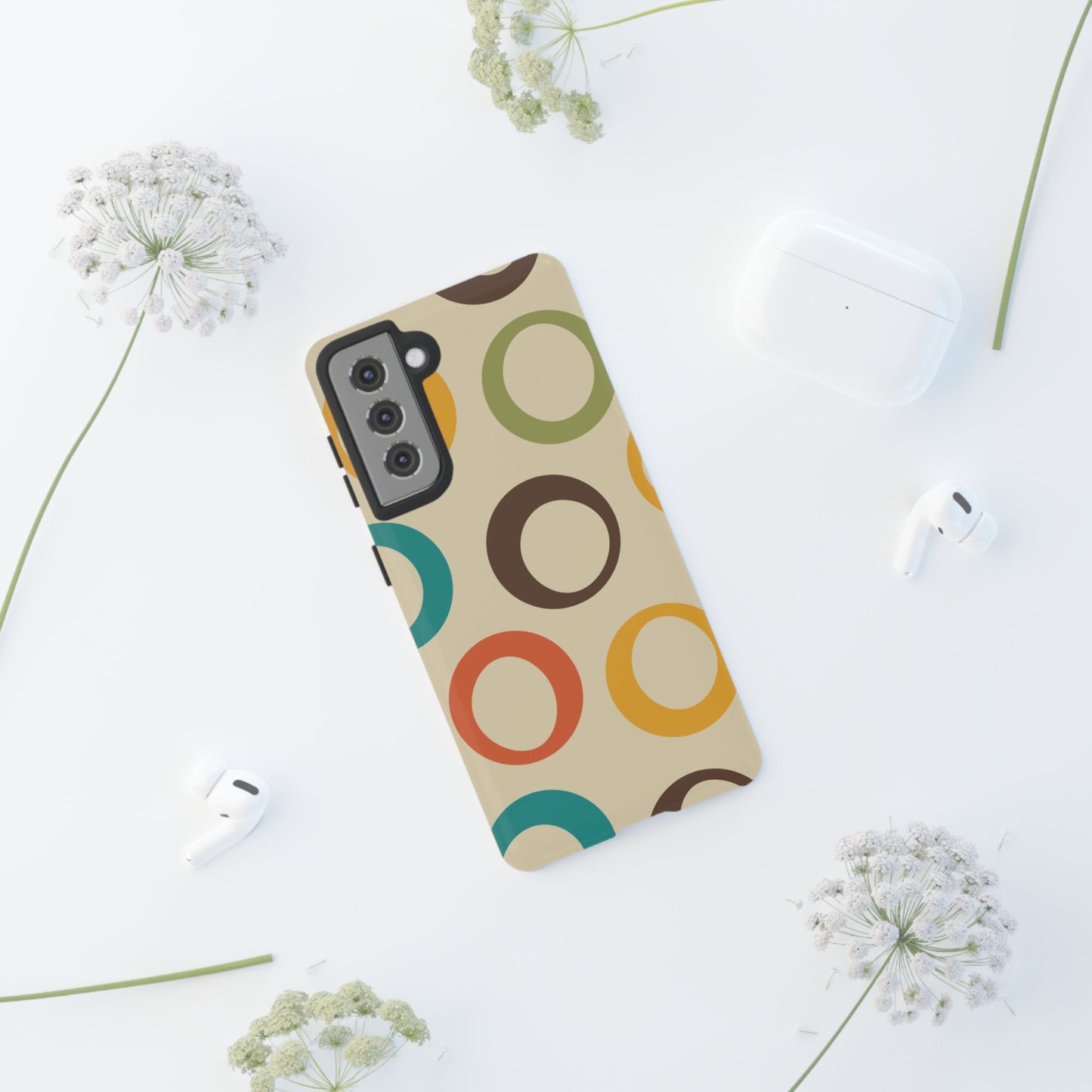 Retro Colorful Rings Samsung Galaxy Case – Shockproof, Matte Finish, Dual-Layer Protection