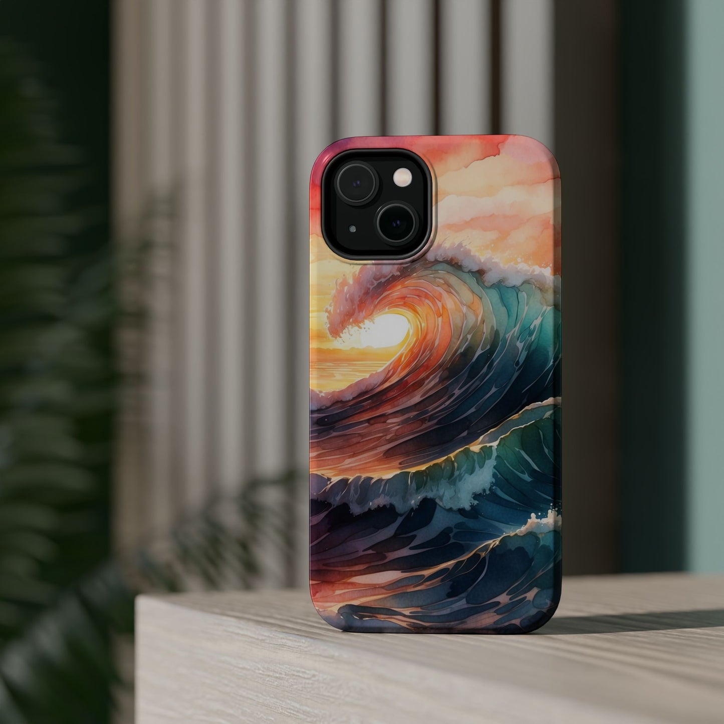 Ocean Sunrise Wave MagSafe iPhone Case – Vibrant Watercolor Wave Design