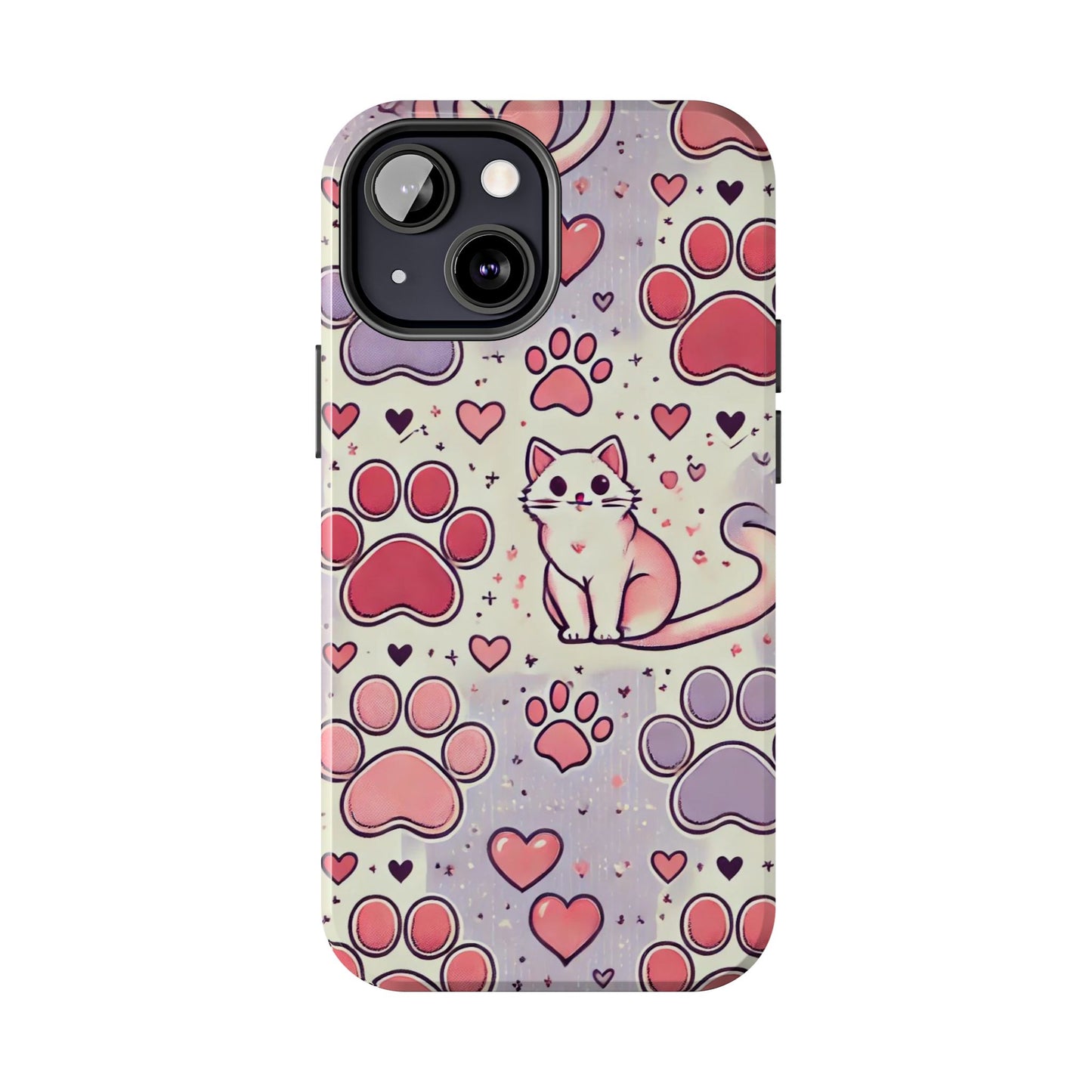 Cute Cat and Paw Print iPhone Case - Pet Lover’s Protective Cover