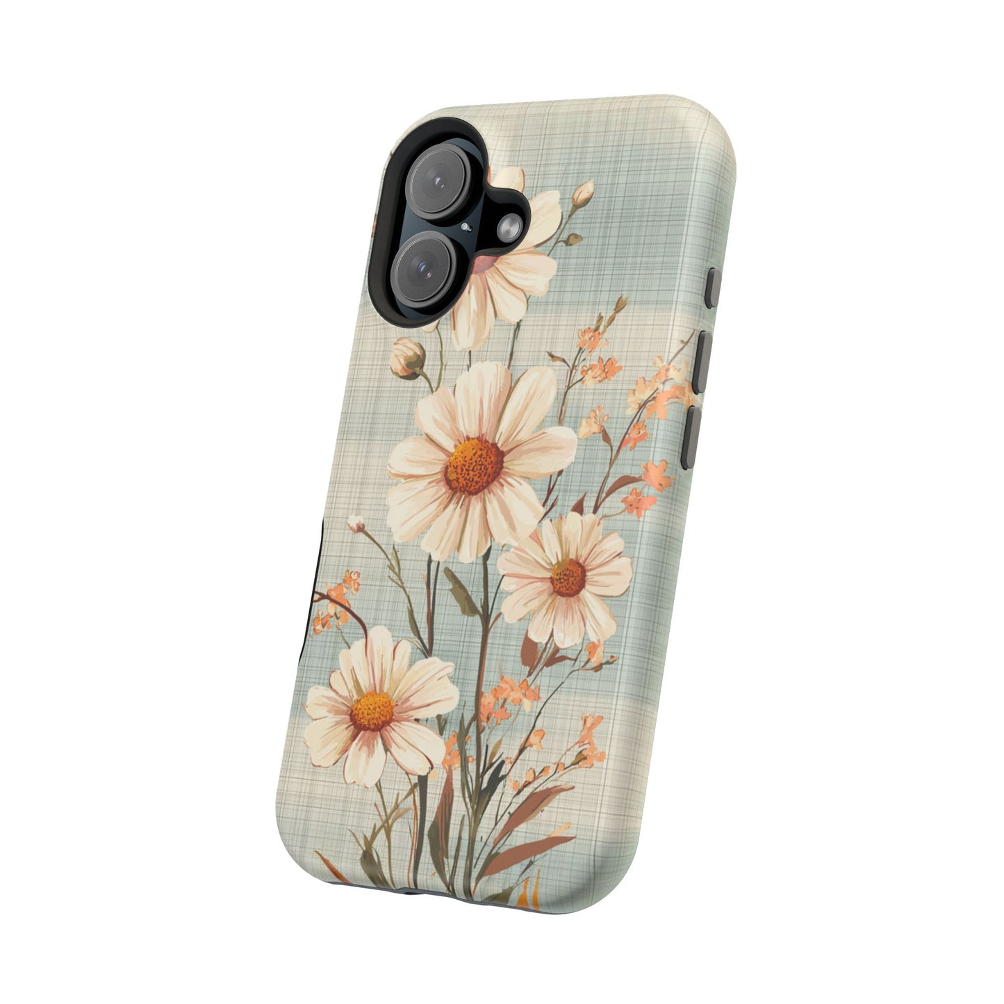 Pastel Green Daisy MagSafe iPhone Case - Floral Plaid Protective Cover