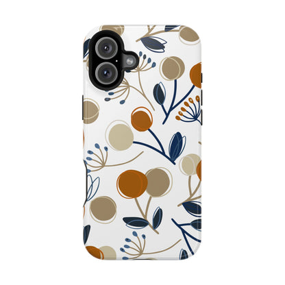 Modern Botanical Berries Tough MagSafe iPhone Case – Earthy Tones & Navy Accents, Shock-Resistant