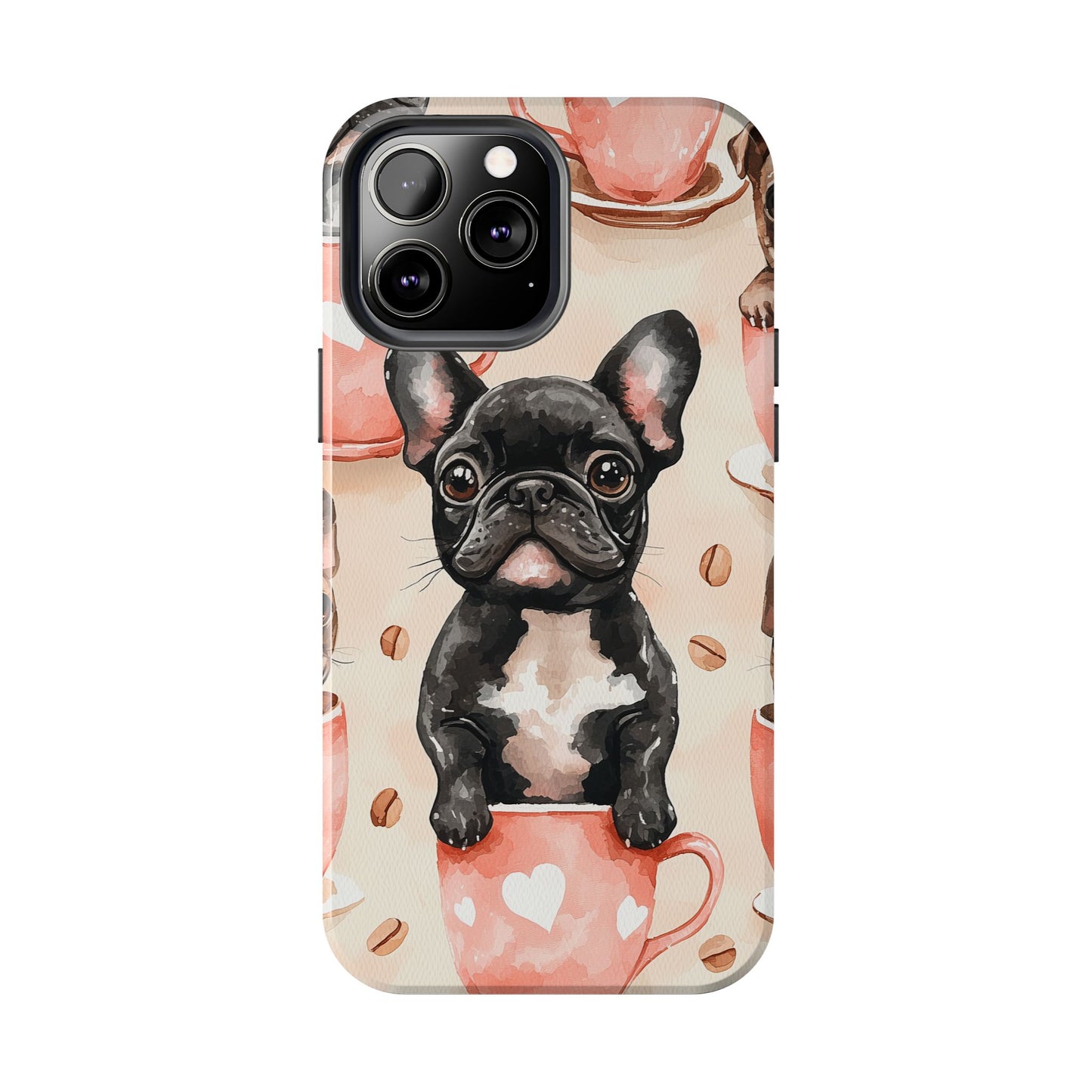 French Bulldogs in Coffee Cup iPhone Case – Cute Dog Art, Shockproof & Slim Design - BOGO Cases