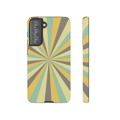 Vintage Sunburst Rays Samsung Galaxy Case – Bold 70s-Inspired Burst in Yellow, Mint, and Gray