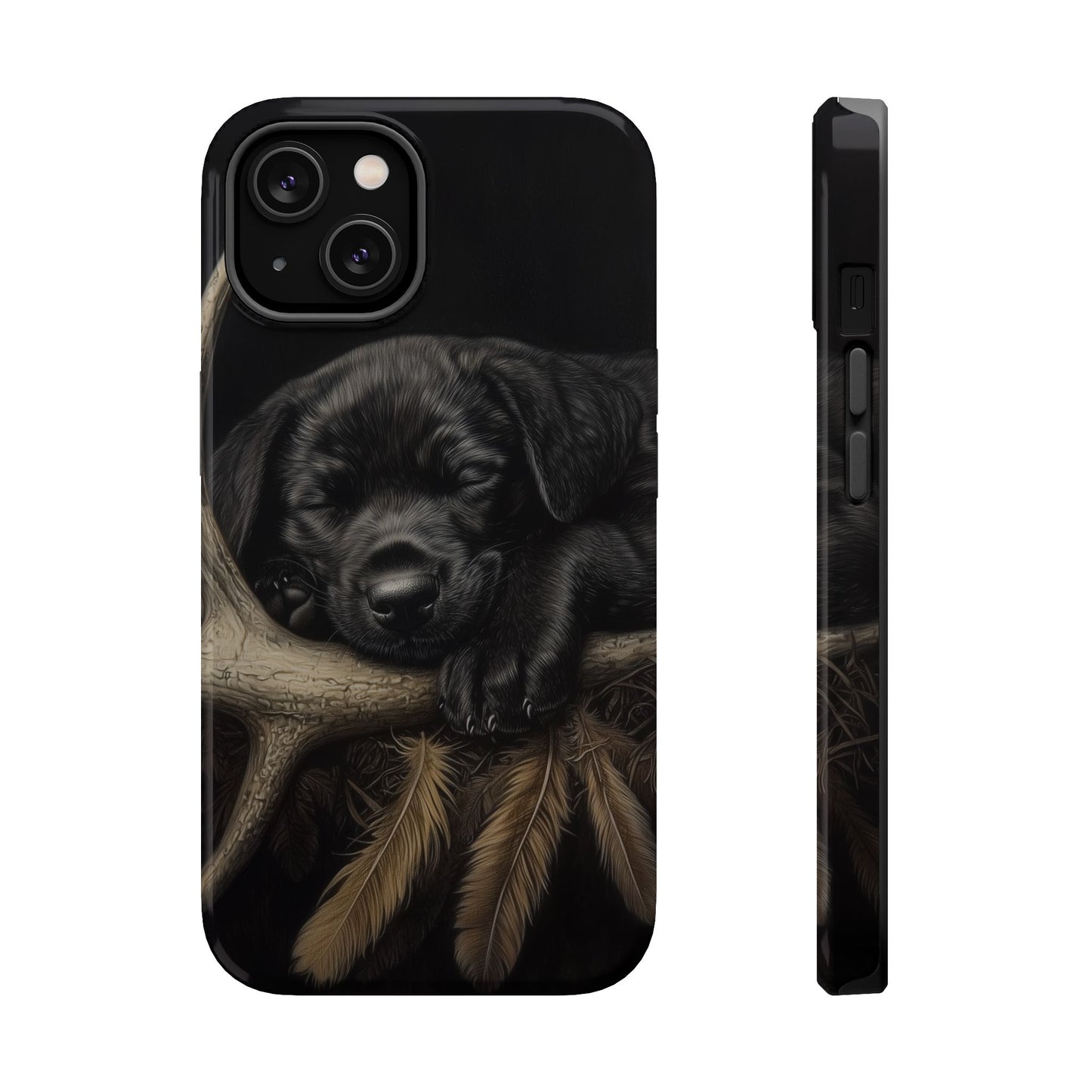 Adorable Black Labrador Puppy on Feathers MagSafe iPhone Case