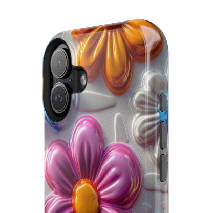 Glossy 3D Floral MagSafe iPhone Case – Colorful Flower Pattern, Durable Protection