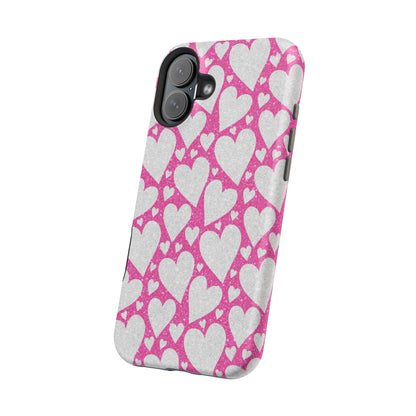 Pink and Silver Glitter Heart Pattern MagSafe Case