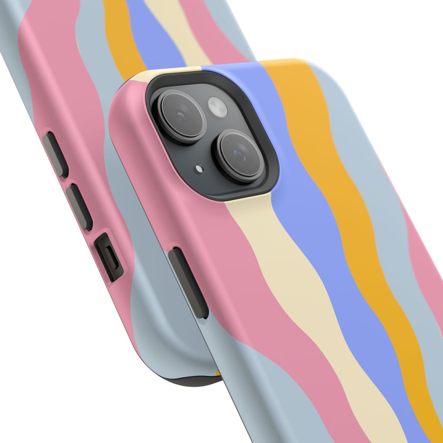 Pastel Radiance MagSafe iPhone Case – 70s-Inspired Dual-Layer Design with Wavy Sunburst Pattern