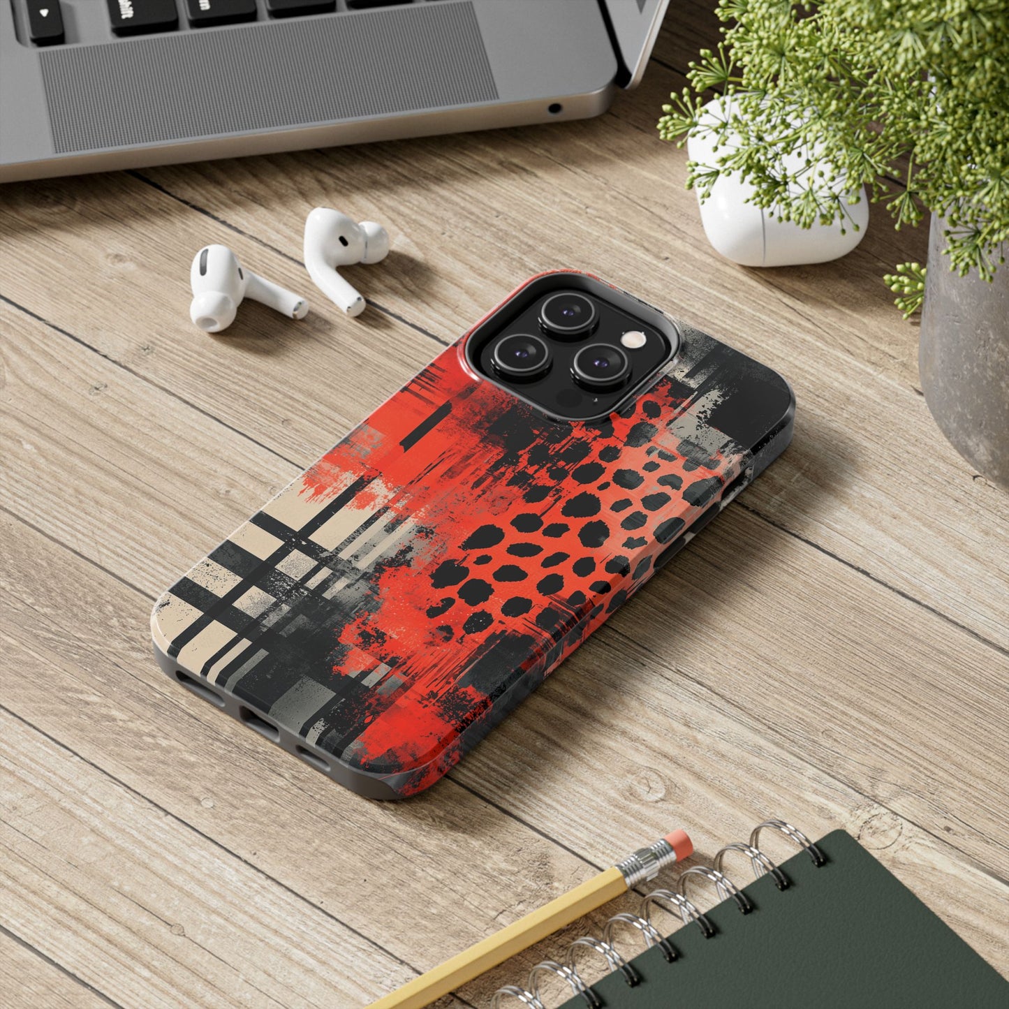 Cheetah Plaid iPhone Case – Red & Black Pattern