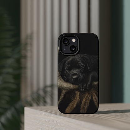 Adorable Black Labrador Puppy on Feathers MagSafe iPhone Case