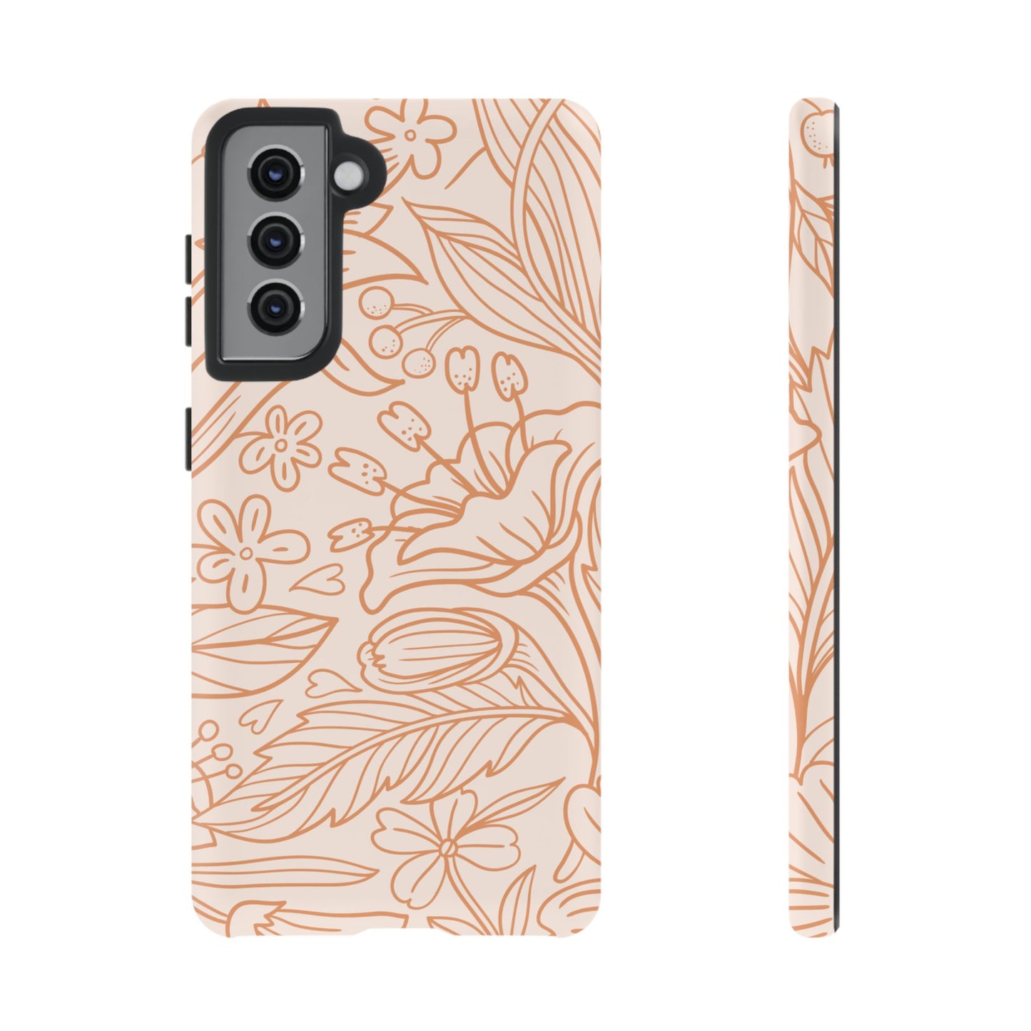 Soft Terracotta Floral Line Art Tough Samsung Galaxy Case – Minimalist Botanical Design with Dual-Layer Protection