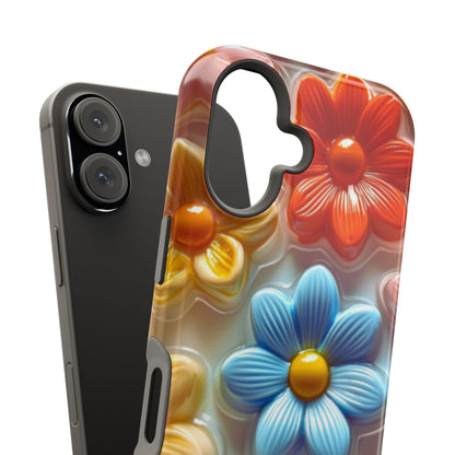 Glossy Retro Flower MagSafe iPhone Case – Colorful 3D Floral Design, Durable Protection