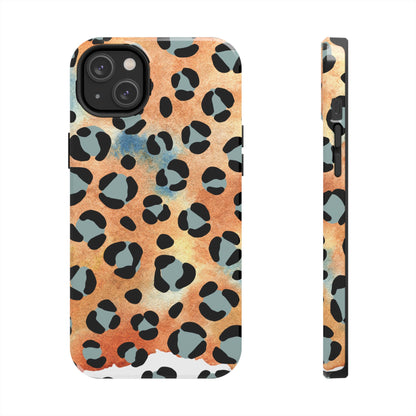 Sunset Watercolor Leopard Print Tough iPhone Case – Artistic Animal Pattern with Dual-Layer Protection