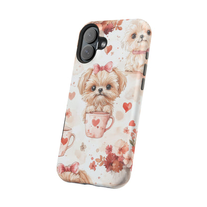 Puppies & Heart Mugs MagSafe iPhone Case – Sweet Dog & Floral Design, Shockproof & Slim